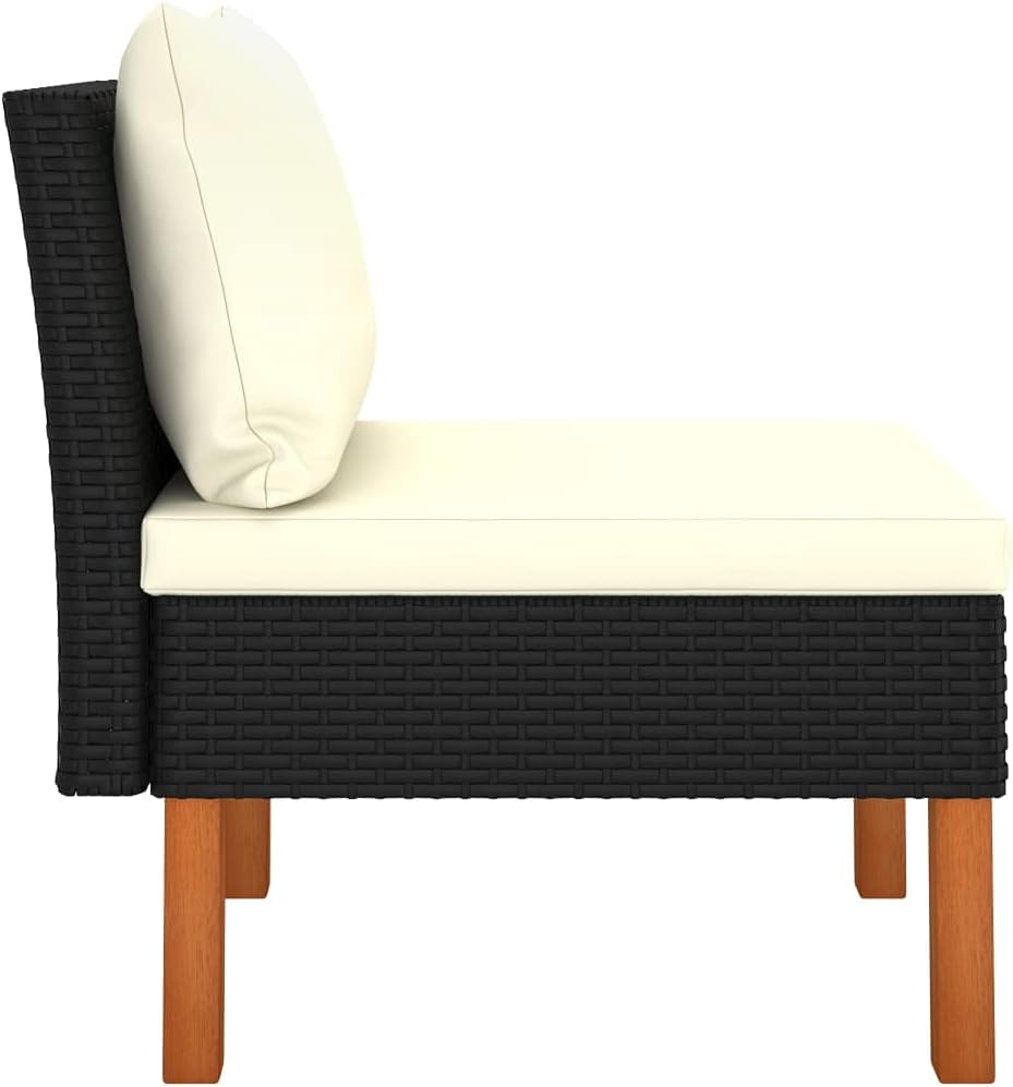 vidaXL Middle Sofa with PE Rattan and Solid Eucalyptus Wood - Outdoor Seating Furniture with Cushions - Low-Maintenance and Configurable
