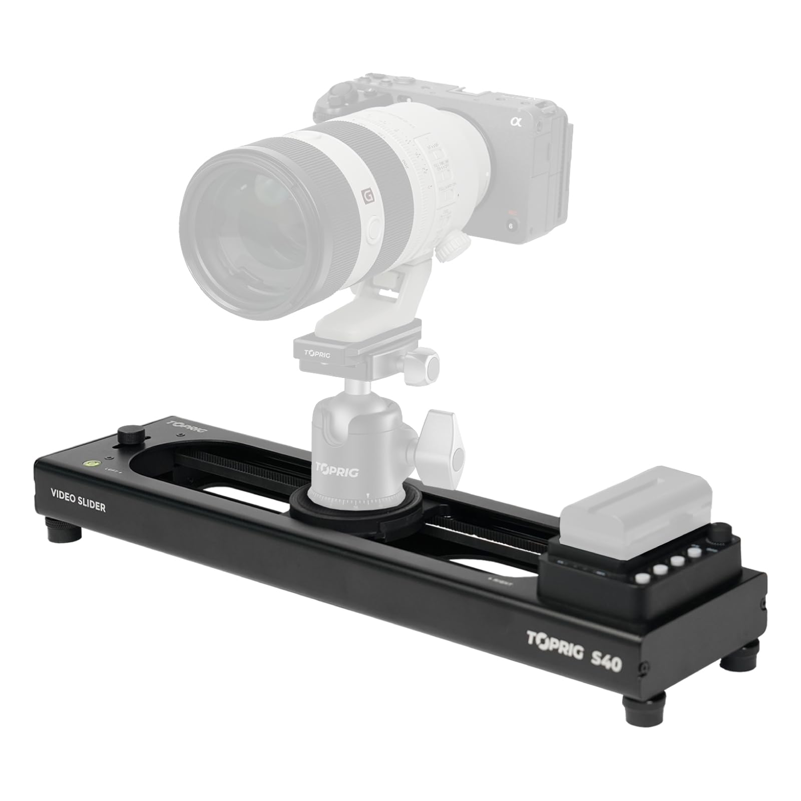 Accsoon Toprig S40 Slider per Fotocamera Motorizzato 15,7"/40cm, lega di alluminio Tramite Pulsante o Controllo APP Bluetooth, Time Lapse, Focus Shot, Panoramica a 120°, per Fotocamera, DSLR, etc.