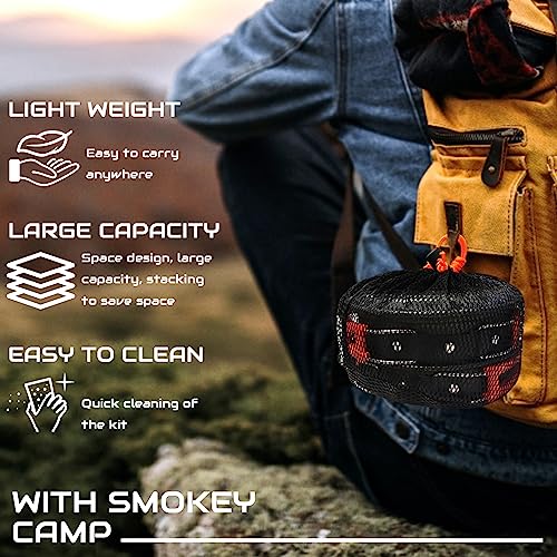 Compact 7-Piece Camping Cookware Set - Lightweight Outdoor Cooking Gear for Hiking, Picnics, and Survival (Orange) - Image 4