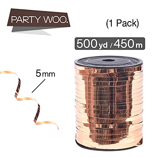 Image of PartyWoo Rose Gold Curling Ribbon, 500 Yard for Crafts, Iridescent Crimped, Shiny Metallic for Gift Wrapping, Balloons String, Hair, Florist Flower (1 Roll)