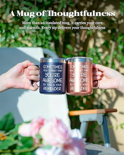 avodvo Inspirational Coffee Mug for Men, 12oz Insulated Stainless Steel Mug with Handle & 2 Lids – Sometimes You Forget You’re Awesome, Birthday & Appreciation Gift for Dad, Husband, Him, Navy Blue - image 8