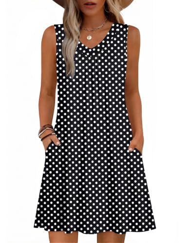 Image of Zeagoo Summer Dresses for Women 2026 Sleeveless Dress V Neck Tank Dress Pleated Floral Tshirt Sundresses with Pockets