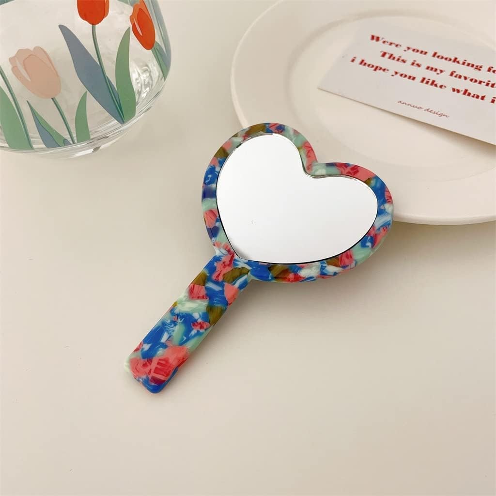 Retro Handheld Makeup Mirror with Handle Hand Mirror Compact Mirror Female Makeup Mirror (Color : C, Size : One Size)