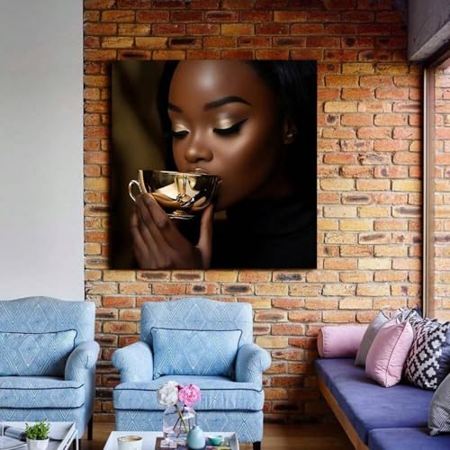 Peinture femme africaine sur toile de qualite galerie avec eclats dores 60x60 cm