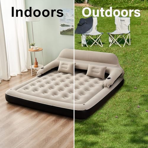 Image of King Size Air Mattress Inflatable Bed with Headboard and Pillows,Blow Up Sofabed