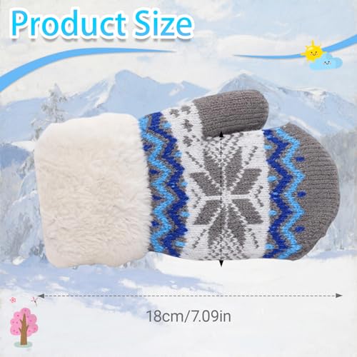 Image of Warm Fleece Lined Winter Mittens for Toddlers 3-7 Years, Boys Girls Soft Knit Snow Gloves