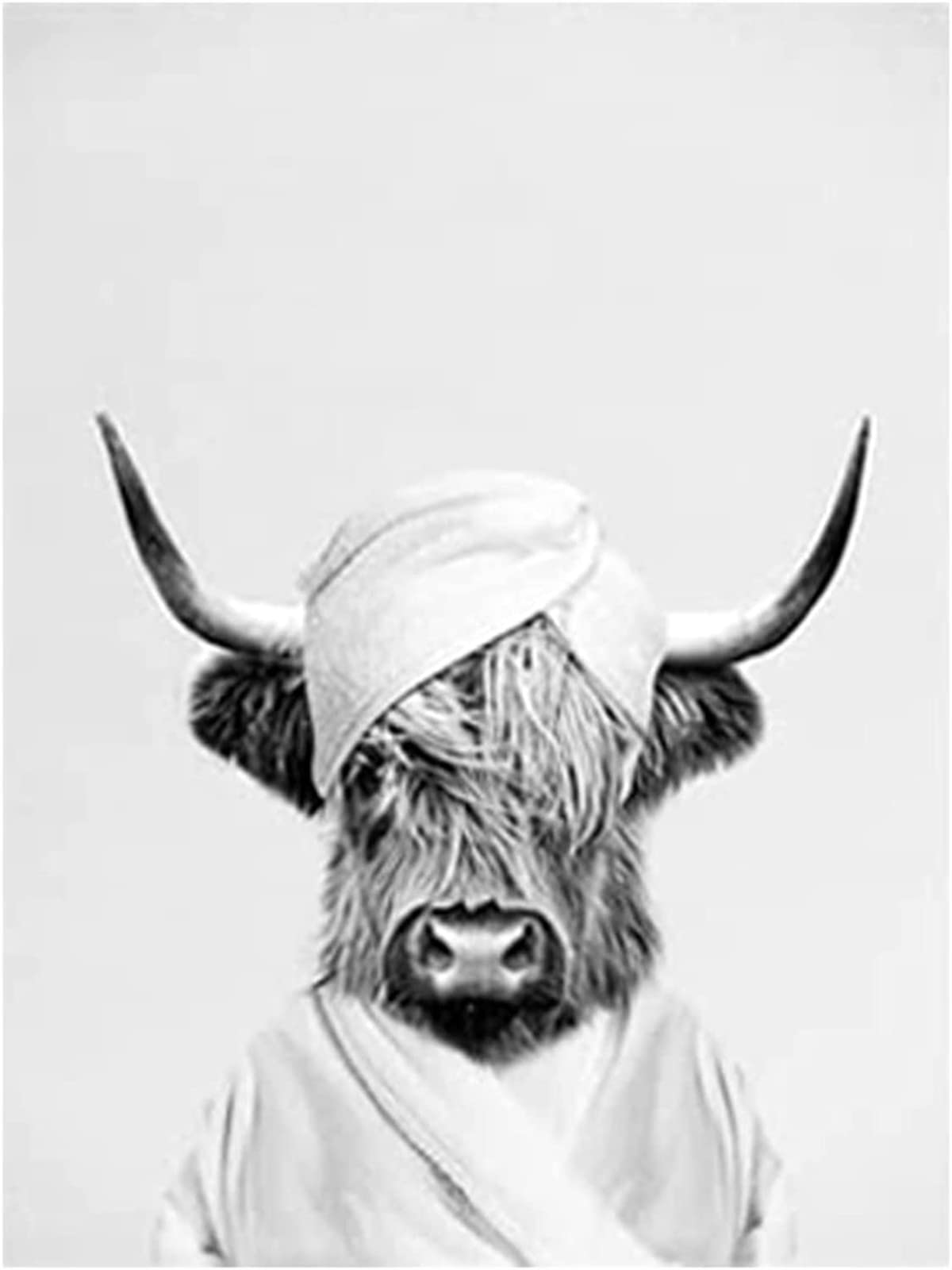 Set Di 3 Poster Da Bagno Con Mucca Highland In Bianco E Nero - Decorazione Parete In Stile Rustico - Tela Di Qualità 50x70 Cm (Senza Cornice) - 6