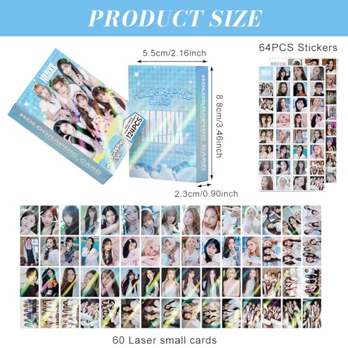 Image of FANCYKU 60PCS NMIXX Photo Cards and 64PCS Stickers K Pop Star Photocard Set Aesthetic Idol Collection Scrapbook and Phone Decor for Fans