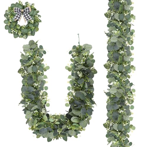 Guirnaldas Artificiales de Eucalipto, 2 Piezas 1,8m Guirnalda Verde con Hojas de Sauce, Decoración de Eucalipto Colgante, Verdes Vid de Ramas Guirnalda, para Mesas, Chimeneas, Escalera