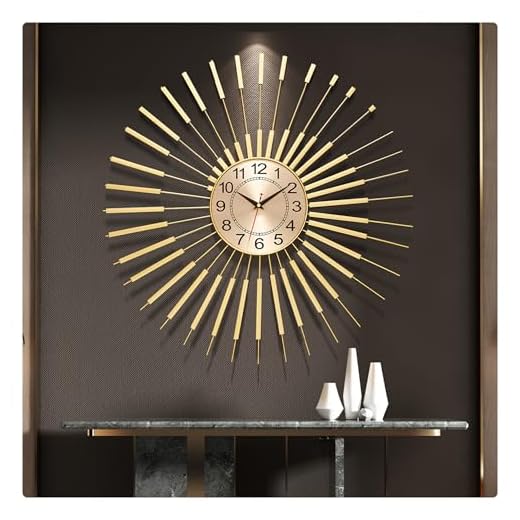 Gold Wall Clock Decor Silent 24" Battery Operated, Mid Century Modern Decorative Clock Metal Hanging for Living Room Bedroom Office