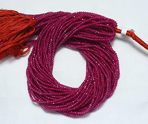 LKBEADS 5 żyłek różowych koralików chalcedonowych, mikro fasetowane rondelle, rubinowy kolor chalcedon rondelles, koraliki z kamieni szlachetnych 30 cm sznur, 2,5 mm