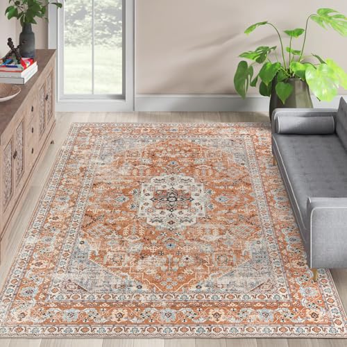 Taleta KALU Washable Rugs Living Room Large Orange Non Slip Vinta...