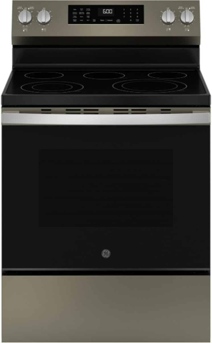 GE GRF600AVES 5.3 Cu. Ft. Freestanding Electric Convection Range with Steam Cleaning and EasyWash Tray - Slate