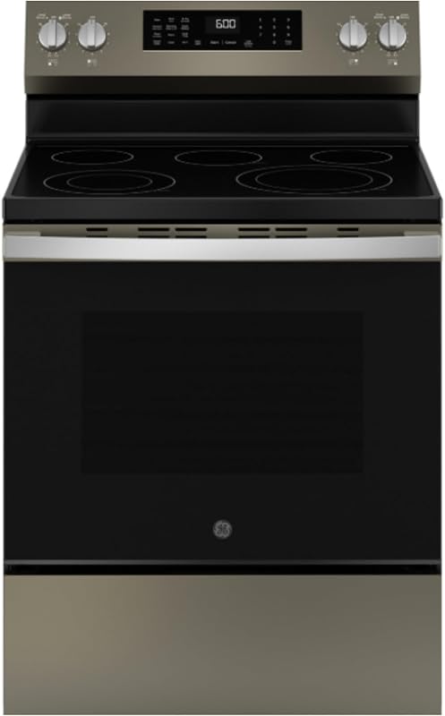 GE GRF600AVES 5.3 Cu. Ft. Freestanding Electric Convection Range with Steam Cleaning and EasyWash Tray - Slate