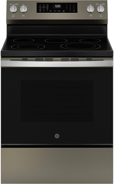 GE GRF600AVES 5.3 Cu. Ft. Freestanding Electric Convection Range with Steam Cleaning and EasyWash Tray - Slate