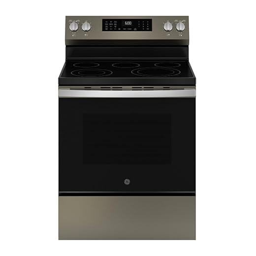 GE GRF600AVES 5.3 Cu. Ft. Freestanding Electric Convection Range with Steam Cleaning and EasyWash Tray - Slate