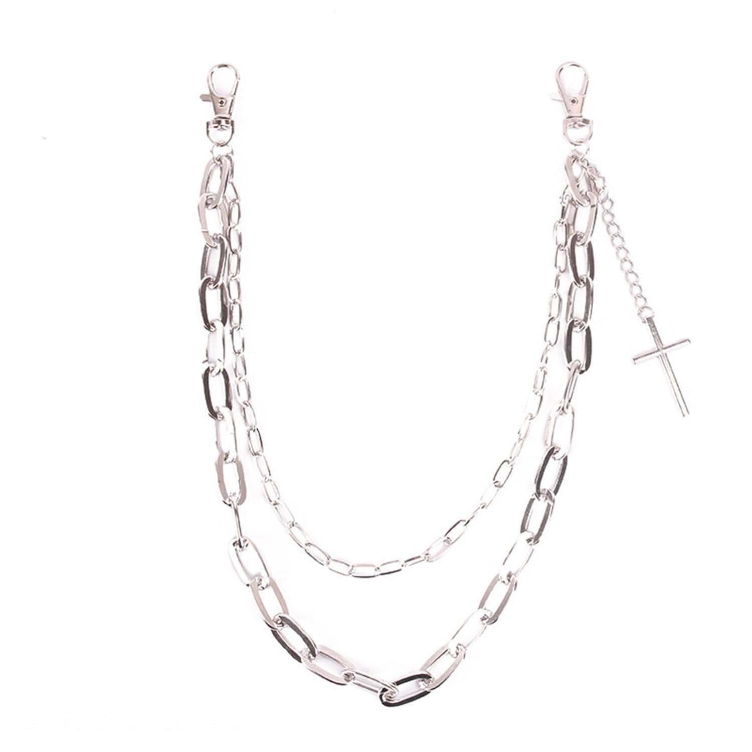 PINKPIN Unisex Double-Layer Cross Pendant Chain Punk Style Waist Chain for Men and Women, Edgy Gothic Accessory for Pants Jeans Chain Hip Hop Pants Chain Wallet Chains