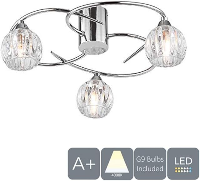 AUROLITE AL1036 BOLLA 3xG9 LED Semi Flush Ceiling Light, Polished Chrome Finish, 12W, Natural White (4000K), Ideal for Living Room, Bedroom, Kitchen, and Hallway
