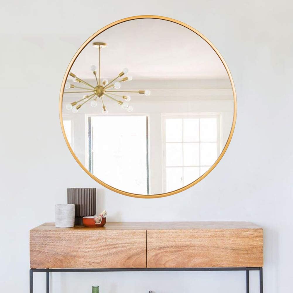 27.56 Inch Large Round Wall Mirror-Contemporary Circle Mirror for Accent Bedroom Living Room Entryway,Metal Gold Frame Mirror