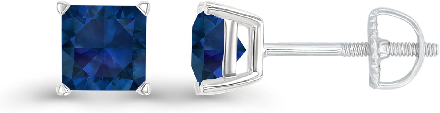 14K Gold Plated 925 Sterling Silver Hypoallergenic 5mm Square Princess Cut Genuine Birthstone Solitaire Screwback Stud Earrings