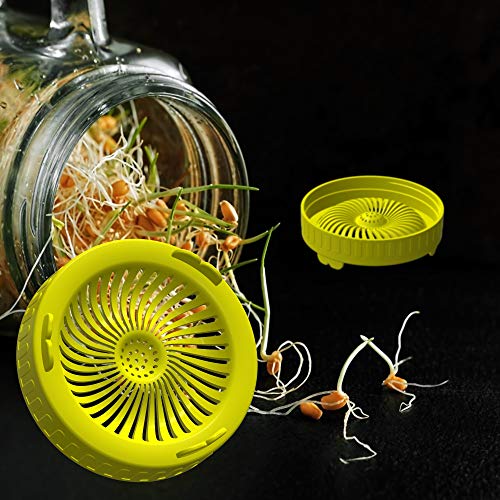 HCDMRE Sprouting Lids,6 Pack Plastic Sprout Lid for Wide Mouth Mason Jars, Easy Rinse and Drain Sprouting Screens for Growing Bean Sprouts, Broccoli, Alfalfa, Salad Sprouts,Yellow