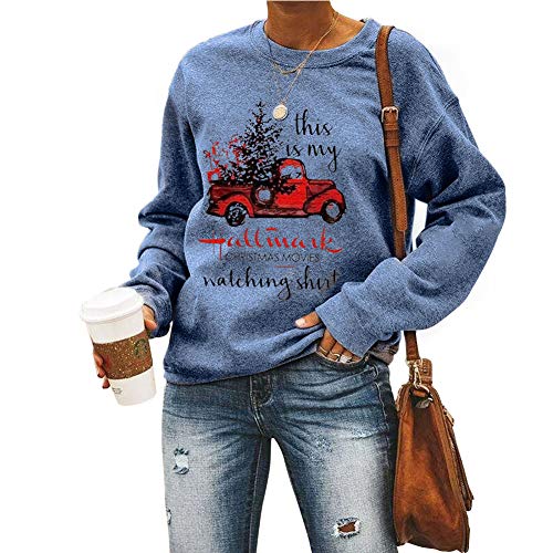 Anjinguang Mujeres This is My Christmas Movies Ver Sudadera Sudaderas de Navidad �rbol de Navidad Rojo Cami�n Jers�is Manga Larga Rojo Cami�n �rbol Camisa