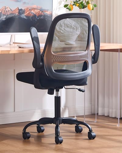 LukkDys Ergonomic Mesh Office Chair with Flip-Up Arms, Adjustable Height, Breathable Mesh Back & Thick Cushion Seat, 360° Swivel Rolling Computer Desk Chair, BIFMA Certified, Suppo image 3