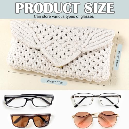 Image of Tellegloww Boho Macrame Sunglass Eyeglass Glasses Case for Women Lady Girls, Soft Woven Sunglasses Holder Large Cute Glasses Pouch Bag Makeup Bag for Travelling