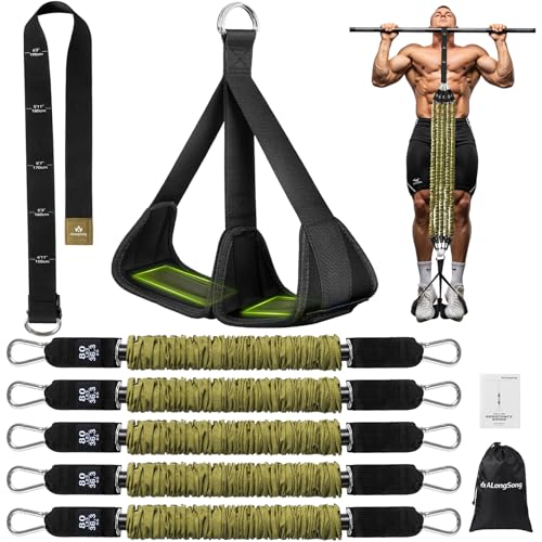 Image of ALongSong Pull Up Assistance Bands with Foot Support Pedal - Upgraded Heavy Duty Resistance Bands Adjustable Weight /Height with Bands&Measured Strap for Strength Training Home Gym