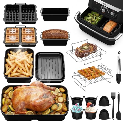 18-Teiliges Airfryer Zubehör für Ninja Foodi Flexdrawer 10 4 L Ninja AF500EU AF500EUCP Heißluftfritteuse Zubehör BPA-frei Mit Faltbare Silikonform (1x10 4 L & 2x5 2 L) Grillroste Waffelformen