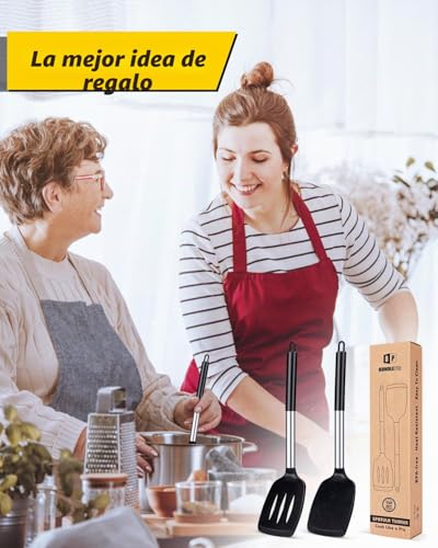 Miniatura 7 de Juego De 2 Espátulas De Silicona, Espátula Antiadherentes Resistente Al Calor, Utensilios De Cocina Para Servir, Freir, Cocinar Huevos, Peacado, Verduras, Steak, Tortitas Negro