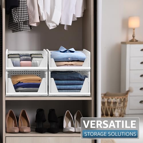 Image of Sorbus Shelf Organizer - Closet Shelf Organizer for Clothes, Closet, Bathroom, Kitchen, Garage - Plastic Stackable Shelf Organizer Baskets - Open Front Design Under Shelf Organizer