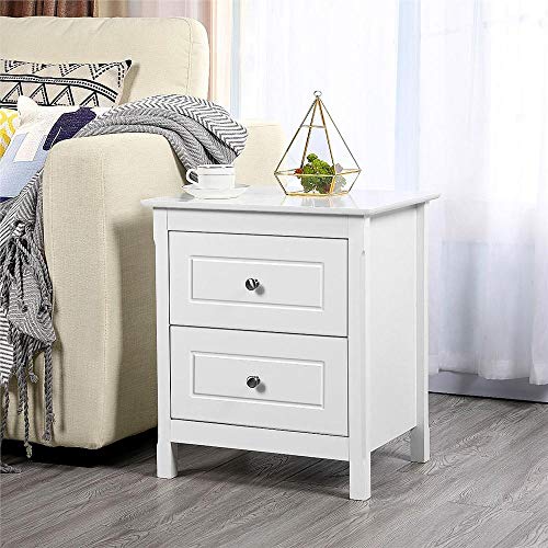Comodino Moderno Yaheetech - 2 Cassetti, Design Shabby Chic Bianco, 60x40x35 Cm