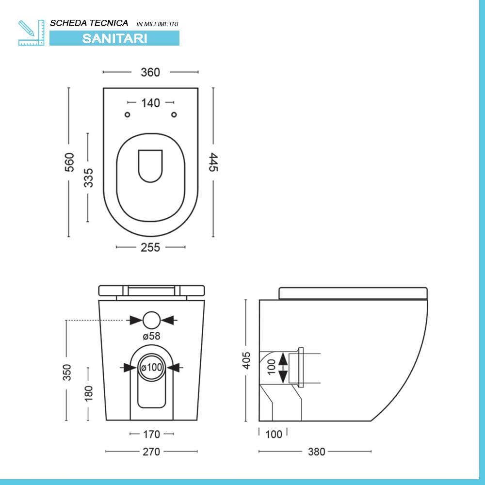 Set Sanitari Filomuro Rimless In Ceramica Con Effetto Marmorizzato Bianco Linea Tokyo, L 36 x P 56 x H 41 Cm, Completo Di Sedile Soft-Close