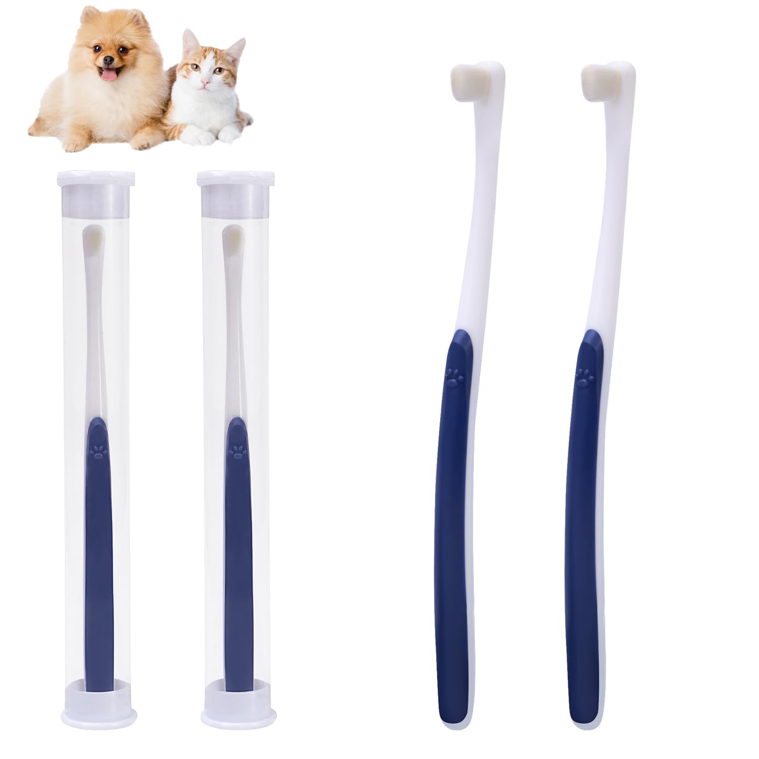 Useekoo 犬 歯ブラシ 超小型犬 猫 ペット用 2本セット 歯磨き 極細毛 極小ヘッド シニア犬用 収納ケース付き