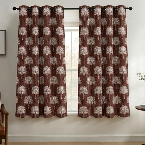 Image of Fashion String Elegant Tree 150 GSM Semi Transparent Eyelet Polyester Window Curtains - 5 Feet, Brown (Set of 2)