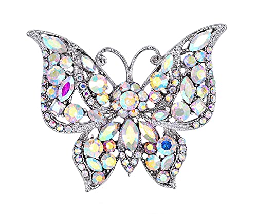 Image of Gyn&Joy Womens Jewellery Aurora Borealis Crystal Rhinestones Hollow Out Style Butterfly Pin Brooch