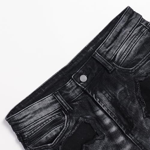Men's Trendy Hole Filled Elastic Mid Waist Denim Workwear Pocket Jeans3