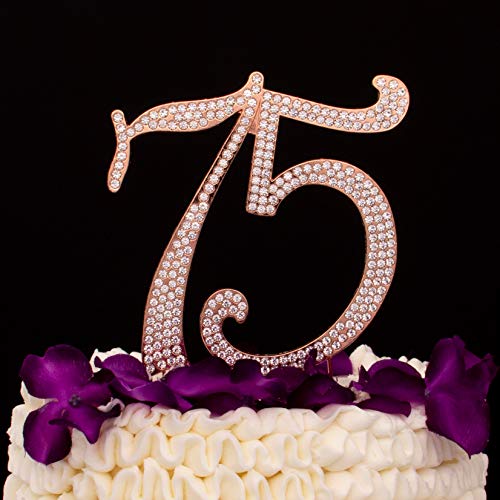 Ella Celebration 75 Cake Topper For 75Th Birthday Or Anniversary, Rhinestone Metal Party Decoration (Rose Gold) #TOP5