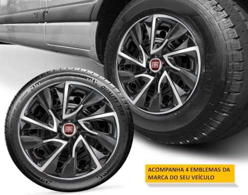 Jogo 4 Calotas Esportivas DS4 Preto/Prata aro 15 FIA Novo Uno Vivace Way Argo Cronos Palio Siena Mob