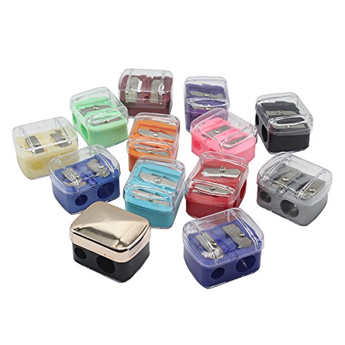 Pack of 12 Bulk Dual Holes Makeup Pencil Sharpeners Manual Large Eyeliner Lip Liner Pencil Cutter (multicolored with lid)