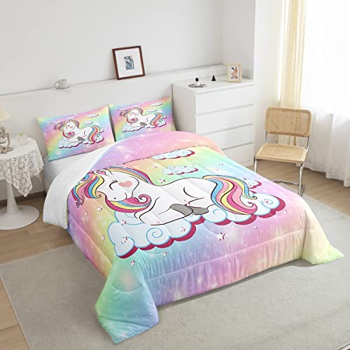 Conjunto de edredom infantil unicórnio arco-íris para meninas lindo conjunto de edredom de unicórnio