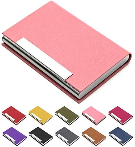 Padike Business Card Holder, Business Card Case Professional PU Leather & Stainless Steel Multi Card Case,Business Card Holder Wallet Credit Card ID Case/Holder for Men & Women. (Pink)
