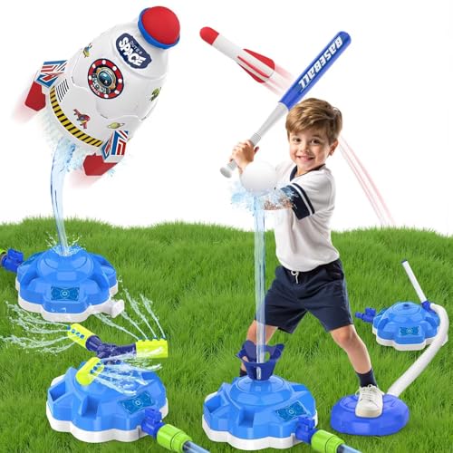 Image of 4-in-1 Sprinkler Rocket Launcher for Kids, DIY Outdoor Water Toys for Kids, Summer Garden Lawn Toys & Birthday Gift for Girls Boys Age 3-12 Years Old