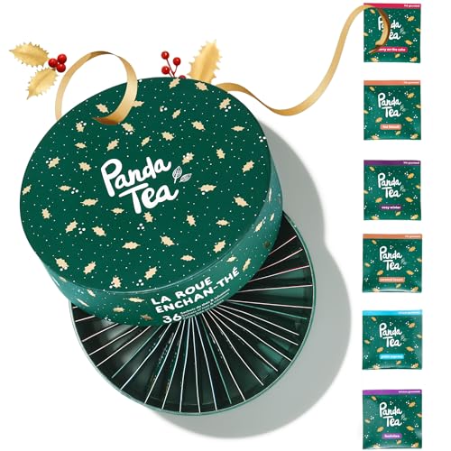Panda tea – Caja de regalo de té orgánico de Navidad – Surtido de 6 té e infusiones de invierno – Té negro, té de menta pimienta, Rooibos & manzanilla – Ideal como regalo para regalar