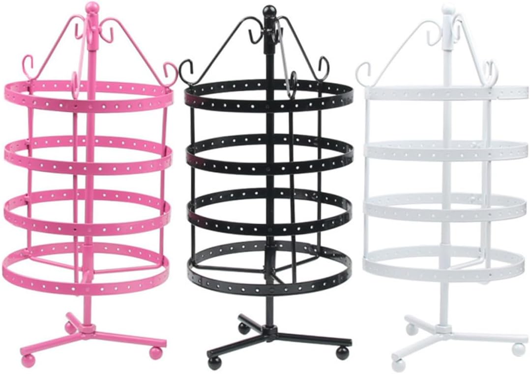 TOYANDONA Metal Four-layer Rotating Earring Holder Jewelry Storage Rack Rose Red Jewelry Organizer Stand for Earrings and Necklaces Display