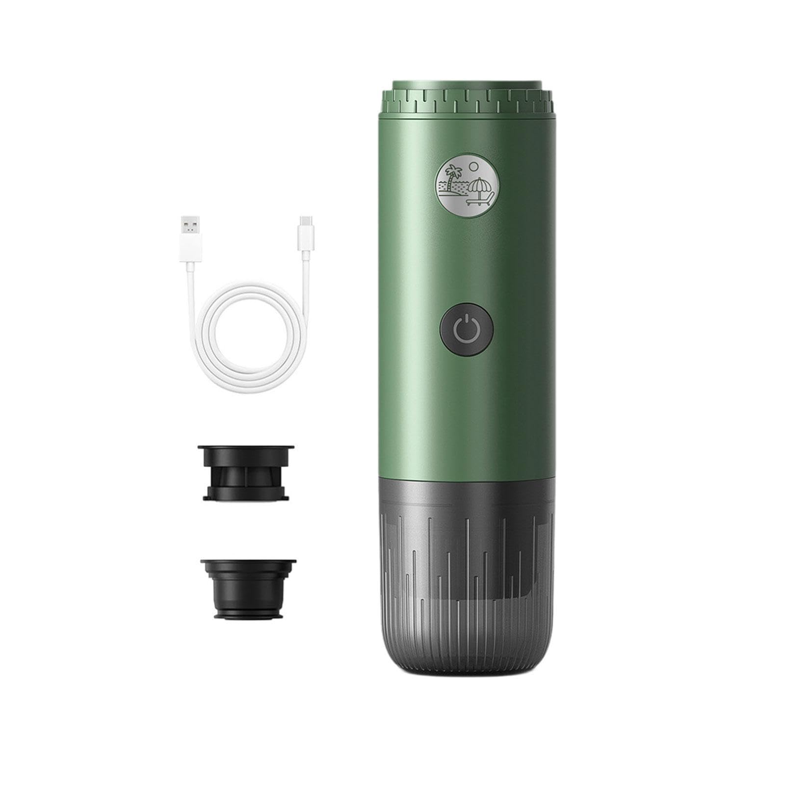 Cafetera Eléctrica de Espresso, de Funcionamiento Manual, con Conexión USB-C. Mini Cafetera Portátil de Mano para Oficina Y Camping, Verde, Individual