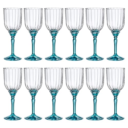 Bormioli Rocco 12x Blue 245ml Florian Cocktail Glasses - Vintage Art Deco Glass Cocktail Wine Gin Margarita Drinking Goblets Gift Set