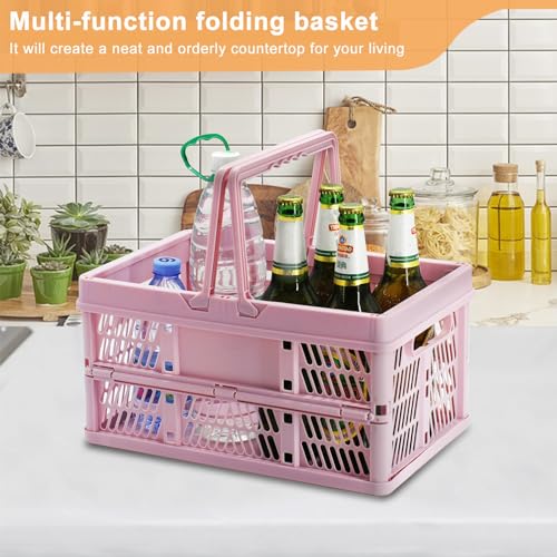 Image of 20 Liter Folding Storage Basket, Collapsible Plastic Folding Box, Storage Crates for Home, Office, Garage (Pink)
