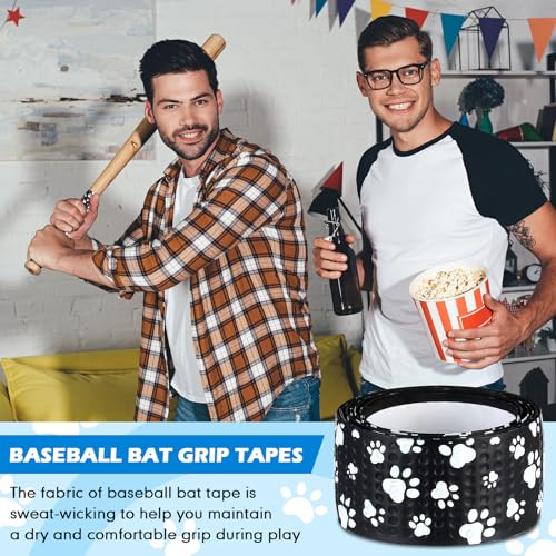 Pushglossy Bat Grip Tapes for Baseball & Softball 1.1mm Precut Full Adhesive Non-Slip Softball Bat Wrap Cricket Batting Tape Replacement for Old Baseball Bats Grip(Black,Paw) - Thumbnail 6